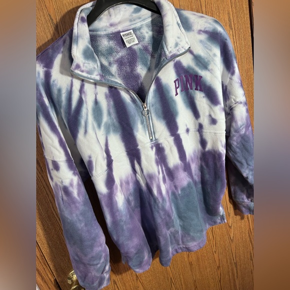 PINK Victorias Secret Tie-dye Varsity Fleece Quarter Zip Sweatshirt - Picture 2 of 6